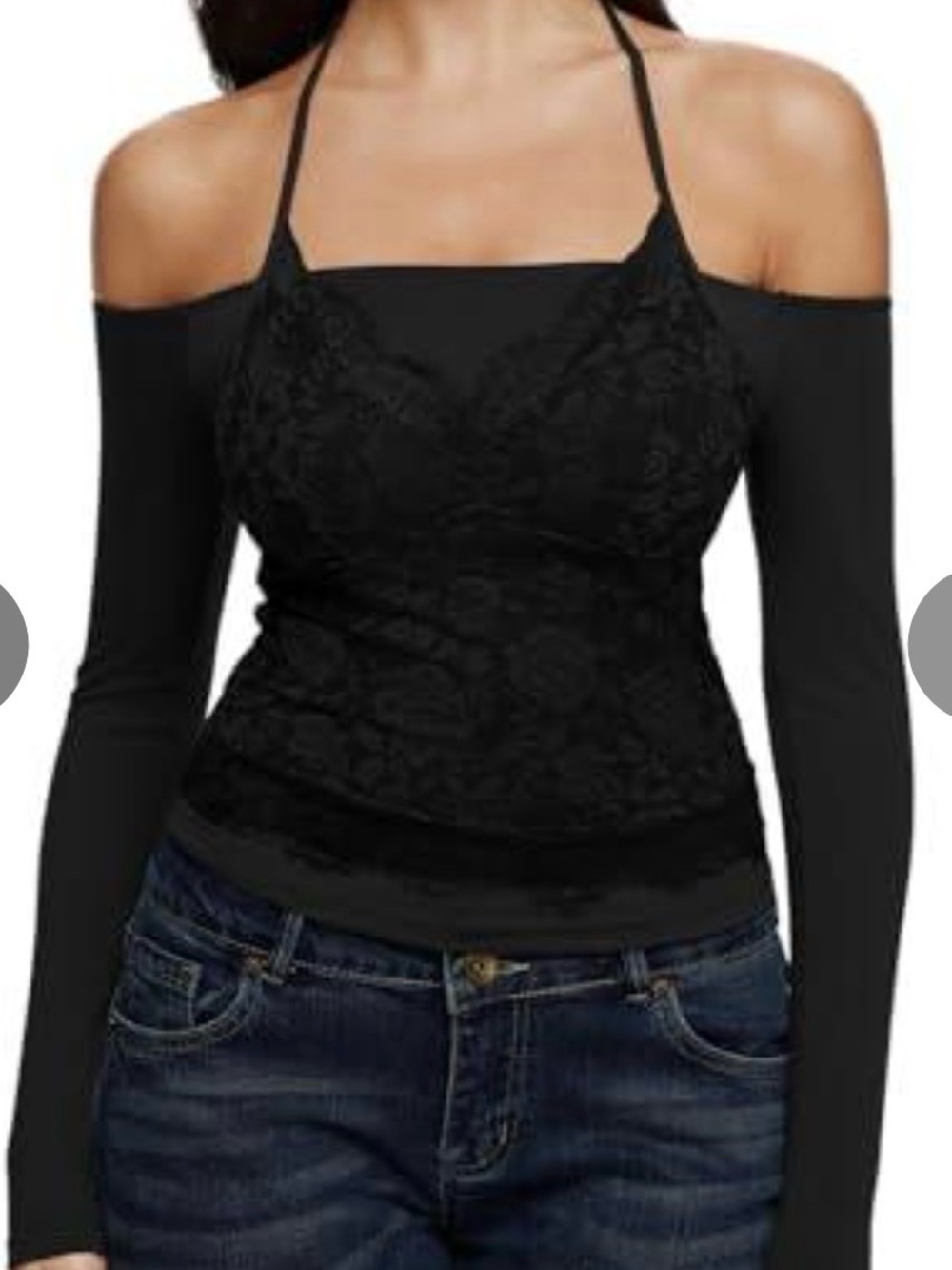 REORIA Sexy Lace Top for Women Off Shoulder Long Sleeve